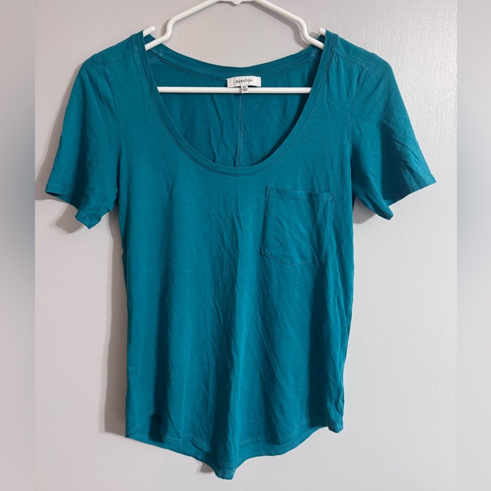 Babaton Aritzia Teal Short Sleeve Scoop Neck Tee Shirt Size XXS